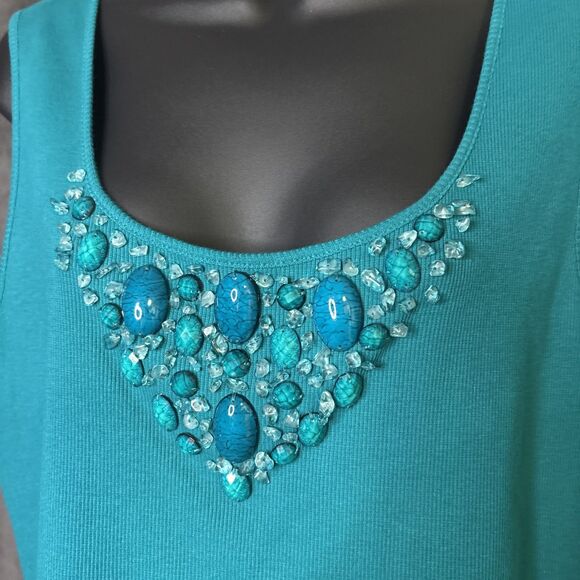 Womens Ruby RD Sleeveless Ribbed Tourquoise Jeweled Tank Size L - Picture 8 of 9